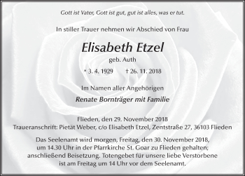 Traueranzeige von Elisabeth Etzel 