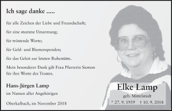Traueranzeige von Elke Lamp 