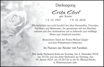 Traueranzeige von Erika Etzel 