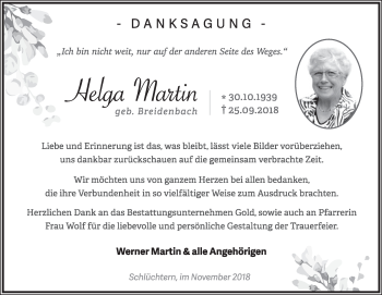 Traueranzeige von Helga Martin 