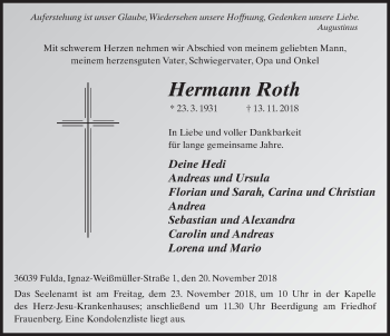 Traueranzeige von Hermann Roth 