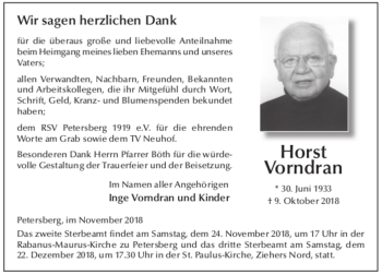 Traueranzeige von Horst Vorndran von Fuldaer Zeitung