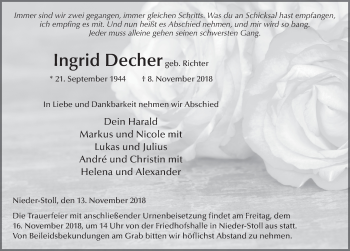 Traueranzeige von Ingrid Decher 