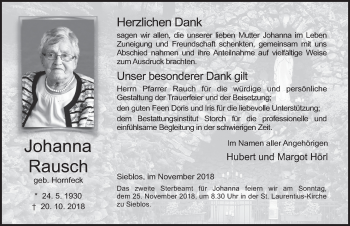 Traueranzeige von Johanna Rausch 