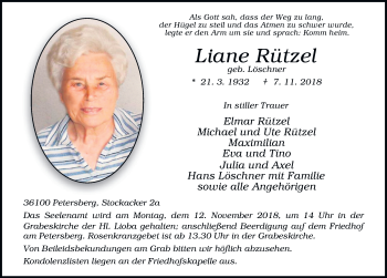 Traueranzeige von Liane Rützel 