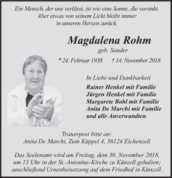 Traueranzeige von Magdalena Rohm 