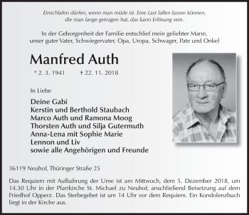 Traueranzeige von Manfred Auth 