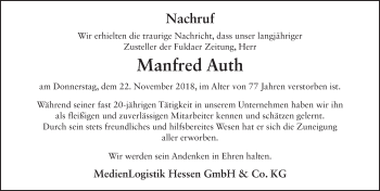 Traueranzeige von Manfred Auth 