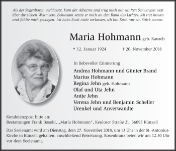 Traueranzeige von Maria Hohmann 