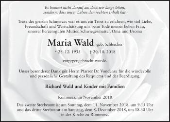 Traueranzeige von Maria Wald 