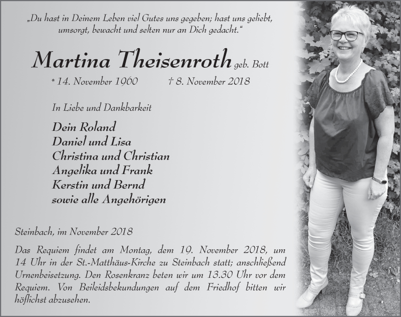  Traueranzeige für Martina Theisenroth vom 15.11.2018 aus 