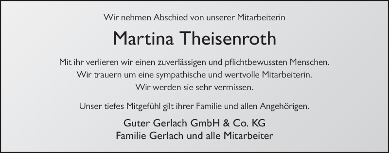  Traueranzeige für Martina Theisenroth vom 15.11.2018 aus 