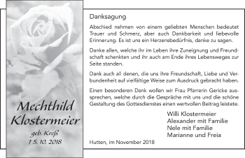 Traueranzeige von Mechthild Klostermeier 