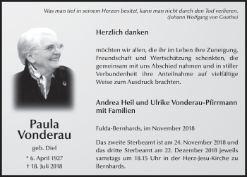 Traueranzeige von Paula Vonderau 