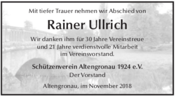 Traueranzeige von Rainer Ullrich von Fuldaer Zeitung