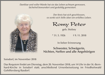 Traueranzeige von Romy Peter 