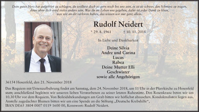  Traueranzeige für Rudolf Neidert vom 21.11.2018 aus 