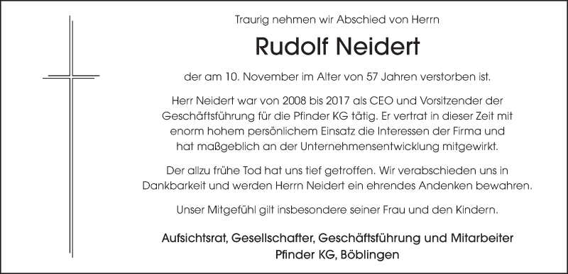  Traueranzeige für Rudolf Neidert vom 21.11.2018 aus 