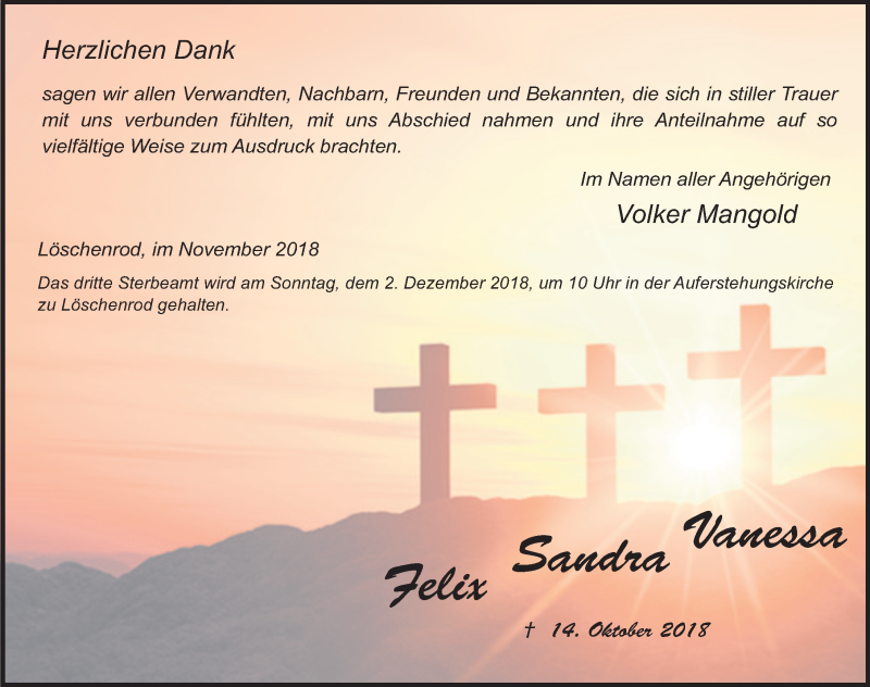  Traueranzeige für Sandra Mangold vom 24.11.2018 aus 