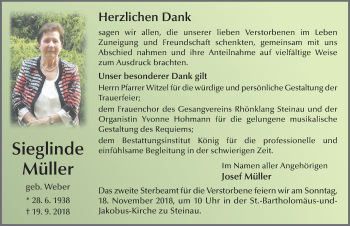 Traueranzeige von Sieglinde Müller 