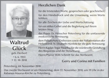 Traueranzeige von Waltrud Glück 
