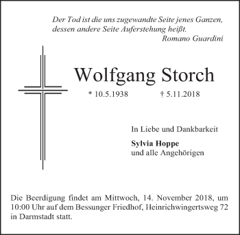 Traueranzeige von Wolfgang Storch 