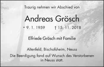Traueranzeige von Andreas Grösch von Fuldaer Zeitung