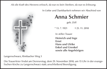 Traueranzeige von Anna Schmier von Fuldaer Zeitung