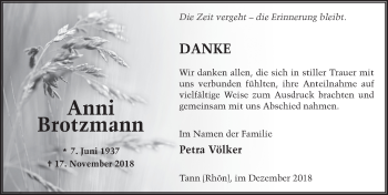 Traueranzeige von Anni Brotzmann von FZ
