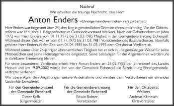 Traueranzeige von Anton Enders 