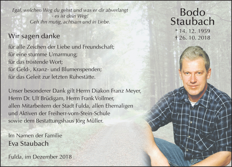 Traueranzeige für Bodo Staubach vom 15.12.2018 aus FZ