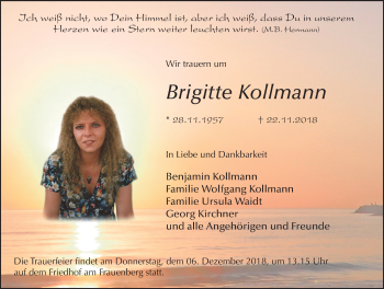 Traueranzeige von Brigitte Kollmann von Fuldaer Zeitung