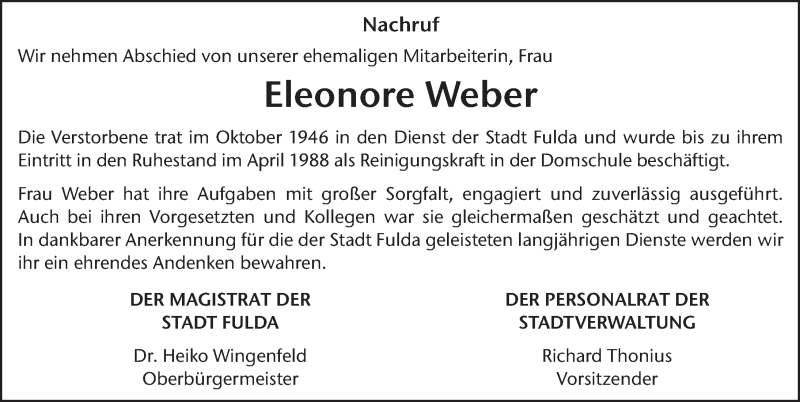  Traueranzeige für Eleonore Weber vom 14.12.2018 aus 