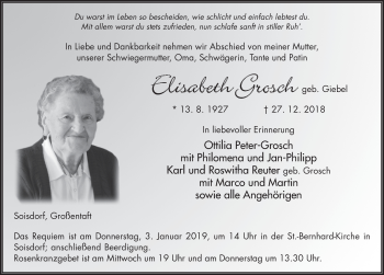 Traueranzeige von Elisabeth Grosch 