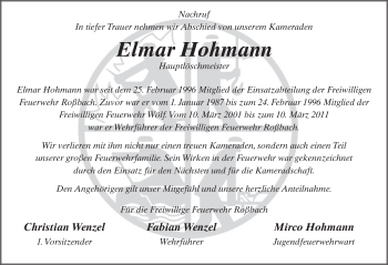 Traueranzeige von Elmar Hohmann 