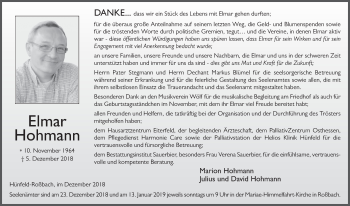 Traueranzeige von Elmar Hohmann von FZ