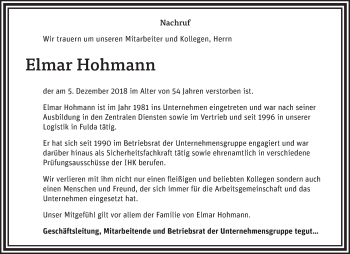 Traueranzeige von Elmar Hohmann 