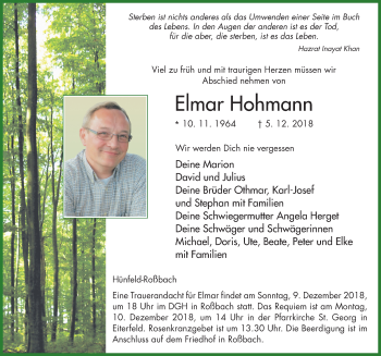 Traueranzeige von Elmar Hohmann 