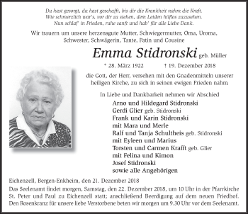 Traueranzeige von Emma Stidronski 