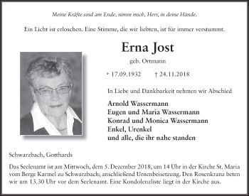 Traueranzeige von Erna Jost von Fuldaer Zeitung