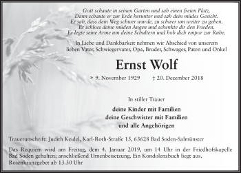 Traueranzeige von Ernst Wolf von FZ