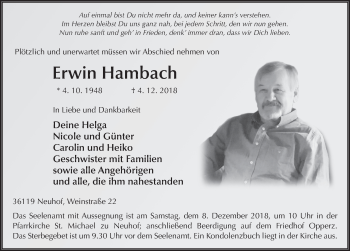 Traueranzeige von Erwin Hambach 