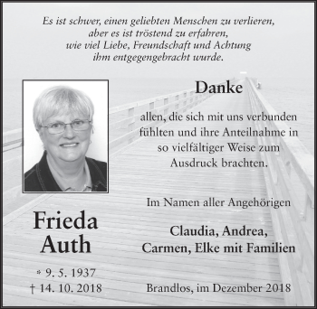 Traueranzeige von Frieda Auth von Fuldaer Zeitung