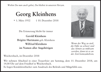 Traueranzeige von Georg Kleinhens 