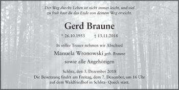 Traueranzeige von Gerd Braune 