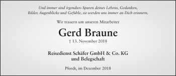 Traueranzeige von Gerd Braune 