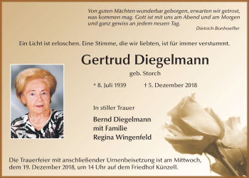 Traueranzeige von Gertrud Diegelmann 