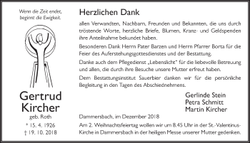 Traueranzeige von Gertrud Kircher 
