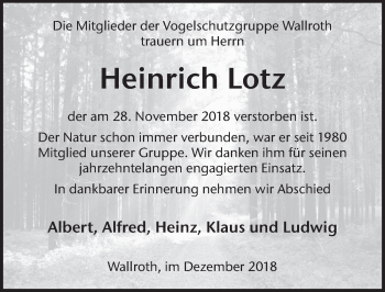 Traueranzeige von Heinrich Lotz 