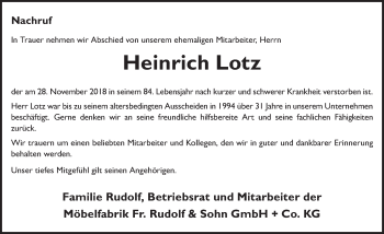 Traueranzeige von Heinrich Lotz 